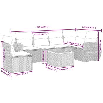 7-teiliges Gartensofa-Set mit Kissen, grau, Polyrattan