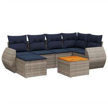 7-teiliges Gartensofa-Set mit Kissen, grau, Polyrattan