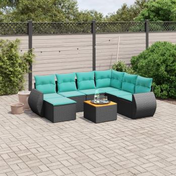 ARDEBO.de - 8-teiliges Gartensofa-Set mit Kissen, schwarzes Polyrattan