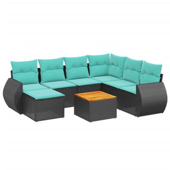 8-teiliges Gartensofa-Set mit Kissen, schwarzes Polyrattan