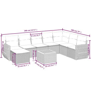 9-teiliges Gartensofa-Set mit Kissen, grau, Polyrattan