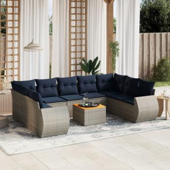 ARDEBO.de - 10-teiliges Gartensofa-Set mit Kissen, grau, Polyrattan