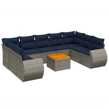 10-teiliges Gartensofa-Set mit Kissen, grau, Polyrattan