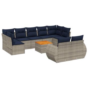 10-teiliges Gartensofa-Set mit Kissen, grau, Polyrattan