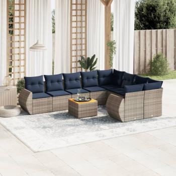 ARDEBO.de - 10-teiliges Gartensofa-Set mit Kissen, grau, Polyrattan