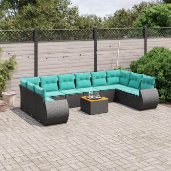 ARDEBO.de - 11-teiliges Gartensofa-Set mit Kissen, schwarzes Polyrattan