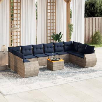 ARDEBO.de - 11-teiliges Gartensofa-Set mit Kissen, grau, Polyrattan