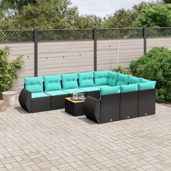 ARDEBO.de - 11-teiliges Gartensofa-Set mit Kissen, schwarzes Polyrattan
