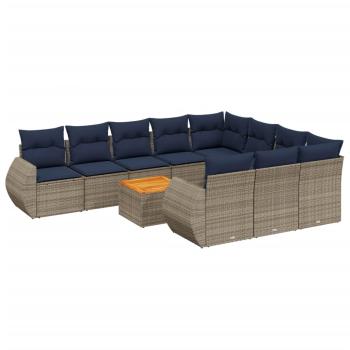 11-teiliges Gartensofa-Set mit Kissen, grau, Polyrattan
