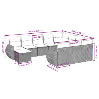 11-teiliges Gartensofa-Set mit Kissen, grau, Polyrattan