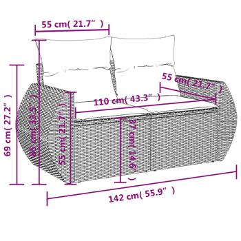 11-teiliges Gartensofa-Set mit Kissen, grau, Polyrattan