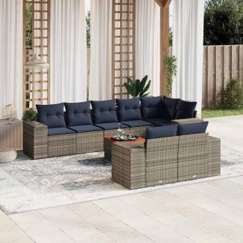 ARDEBO.de - 9-teiliges Gartensofa-Set mit Kissen, grau, Polyrattan