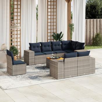 ARDEBO.de - 9-teiliges Gartensofa-Set mit Kissen, grau, Polyrattan