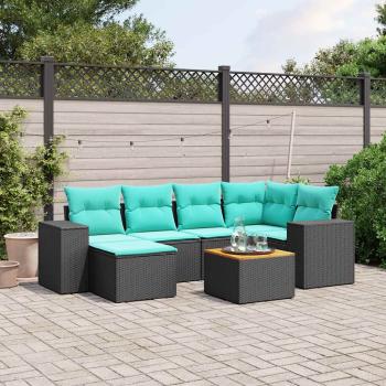 ARDEBO.de - 7-teiliges Gartensofa-Set mit Kissen, schwarzes Polyrattan