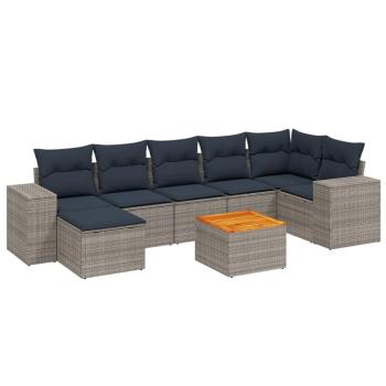8-teiliges Gartensofa-Set mit Kissen, grau, Polyrattan