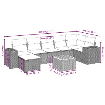8-teiliges Gartensofa-Set mit Kissen, grau, Polyrattan