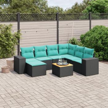 ARDEBO.de - 8-teiliges Gartensofa-Set mit Kissen, schwarzes Polyrattan