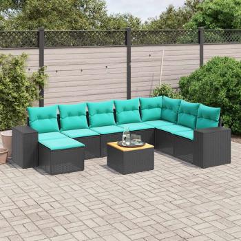 ARDEBO.de - 9-teiliges Gartensofa-Set mit Kissen, schwarzes Polyrattan
