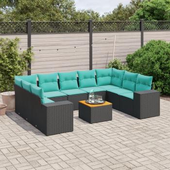 ARDEBO.de - 10-teiliges Gartensofa-Set mit Kissen, schwarzes Polyrattan