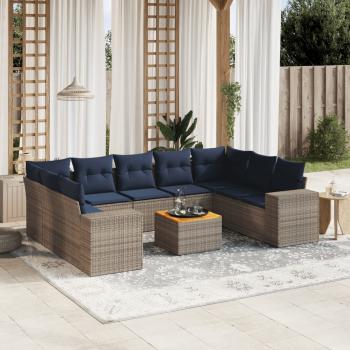 ARDEBO.de - 10-teiliges Gartensofa-Set mit Kissen, grau, Polyrattan