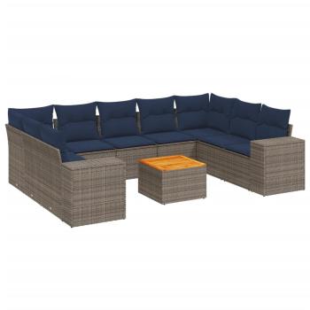 10-teiliges Gartensofa-Set mit Kissen, grau, Polyrattan