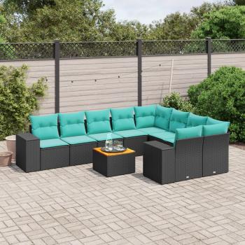 ARDEBO.de - 10-teiliges Gartensofa-Set mit Kissen, schwarzes Polyrattan