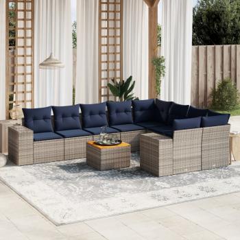 ARDEBO.de - 10-teiliges Gartensofa-Set mit Kissen, grau, Polyrattan