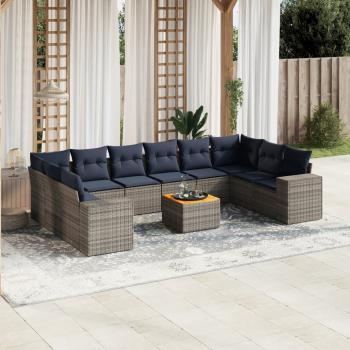 ARDEBO.de - 11-teiliges Gartensofa-Set mit Kissen, grau, Polyrattan