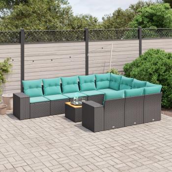 ARDEBO.de - 11-teiliges Gartensofa-Set mit Kissen, schwarzes Polyrattan