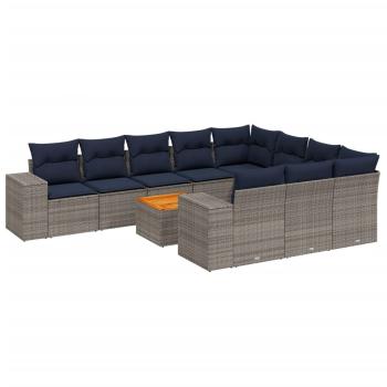 11-teiliges Gartensofa-Set mit Kissen, grau, Polyrattan
