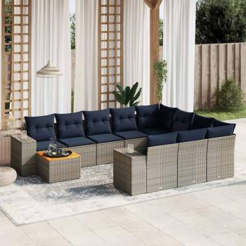 ARDEBO.de - 11-teiliges Gartensofa-Set mit Kissen, grau, Polyrattan