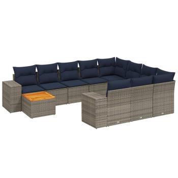 11-teiliges Gartensofa-Set mit Kissen, grau, Polyrattan