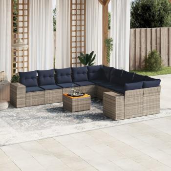 ARDEBO.de - 11-teiliges Gartensofa-Set mit Kissen, grau, Polyrattan