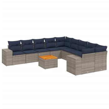 11-teiliges Gartensofa-Set mit Kissen, grau, Polyrattan