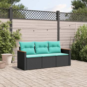 ARDEBO.de - 3-teiliges Gartensofa-Set mit Kissen, schwarzes Polyrattan
