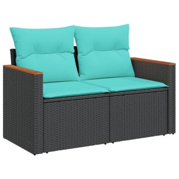 3-teiliges Gartensofa-Set mit Kissen, schwarzes Polyrattan