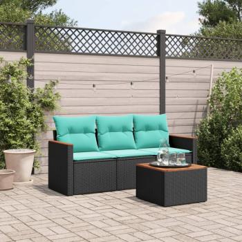 ARDEBO.de - 4-teiliges Gartensofa-Set mit Kissen, schwarzes Polyrattan