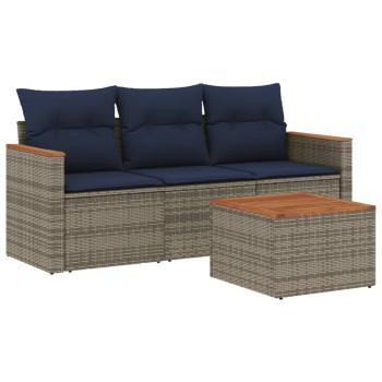 4-teiliges Gartensofa-Set mit Kissen, grau, Polyrattan