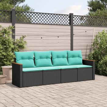 ARDEBO.de - 4-teiliges Gartensofa-Set mit Kissen, schwarzes Polyrattan