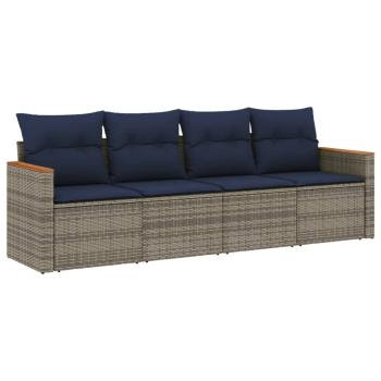 4-teiliges Gartensofa-Set mit Kissen, grau, Polyrattan