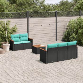 ARDEBO.de - 6-teiliges Gartensofa-Set mit Kissen, schwarzes Polyrattan
