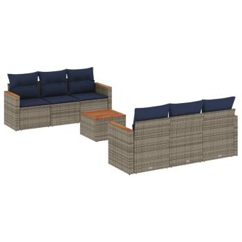 7-teiliges Gartensofa-Set mit Kissen, grau, Polyrattan
