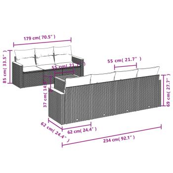 8-teiliges Gartensofa-Set mit Kissen, grau, Polyrattan