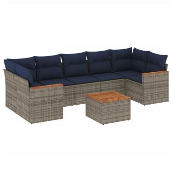 8-teiliges Gartensofa-Set mit Kissen, grau, Polyrattan