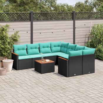 ARDEBO.de - 9-teiliges Gartensofa-Set mit Kissen, schwarzes Polyrattan