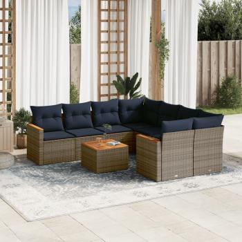 ARDEBO.de - 9-teiliges Gartensofa-Set mit Kissen, grau, Polyrattan