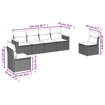 6-teiliges Gartensofa-Set mit Kissen, grau, Polyrattan
