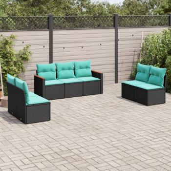ARDEBO.de - 7-teiliges Gartensofa-Set mit Kissen, schwarzes Polyrattan