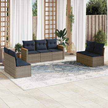 ARDEBO.de - 7-teiliges Gartensofa-Set mit Kissen, grau, Polyrattan