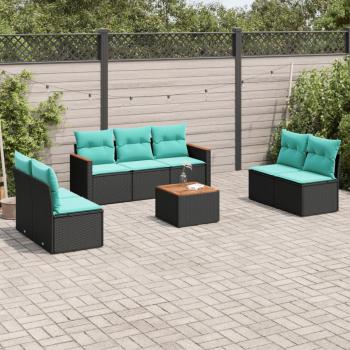 ARDEBO.de - 8-teiliges Gartensofa-Set mit Kissen, schwarzes Polyrattan